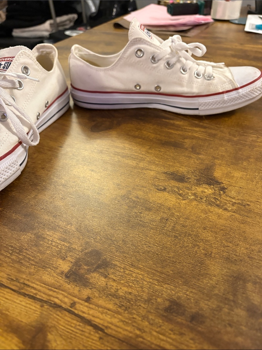 Converse White Canvas Low Top Sneakers with Red Trim - Picture 3 of 8